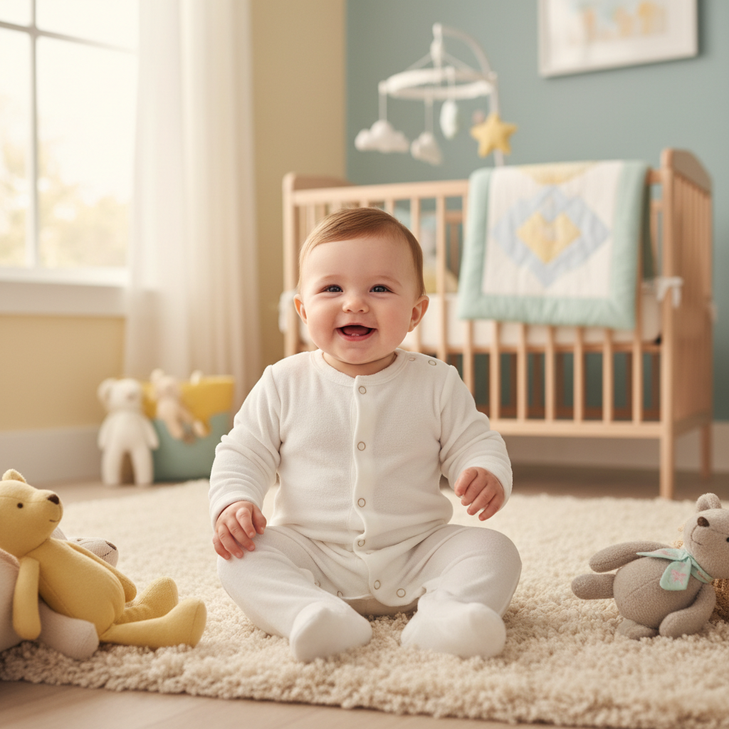 A cute baby wearing a classic white onesie